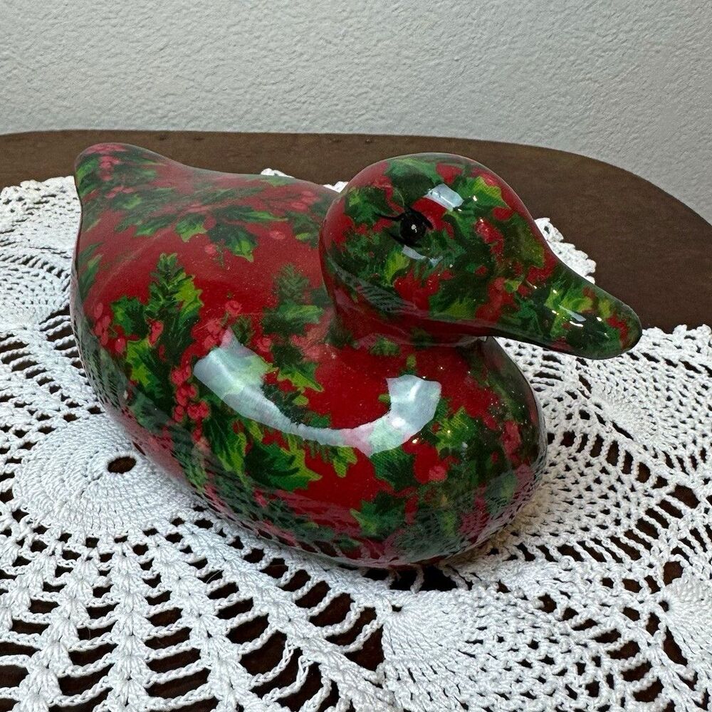 Enesco Christmas Duck Figurine Holly Berry Vintage Decor